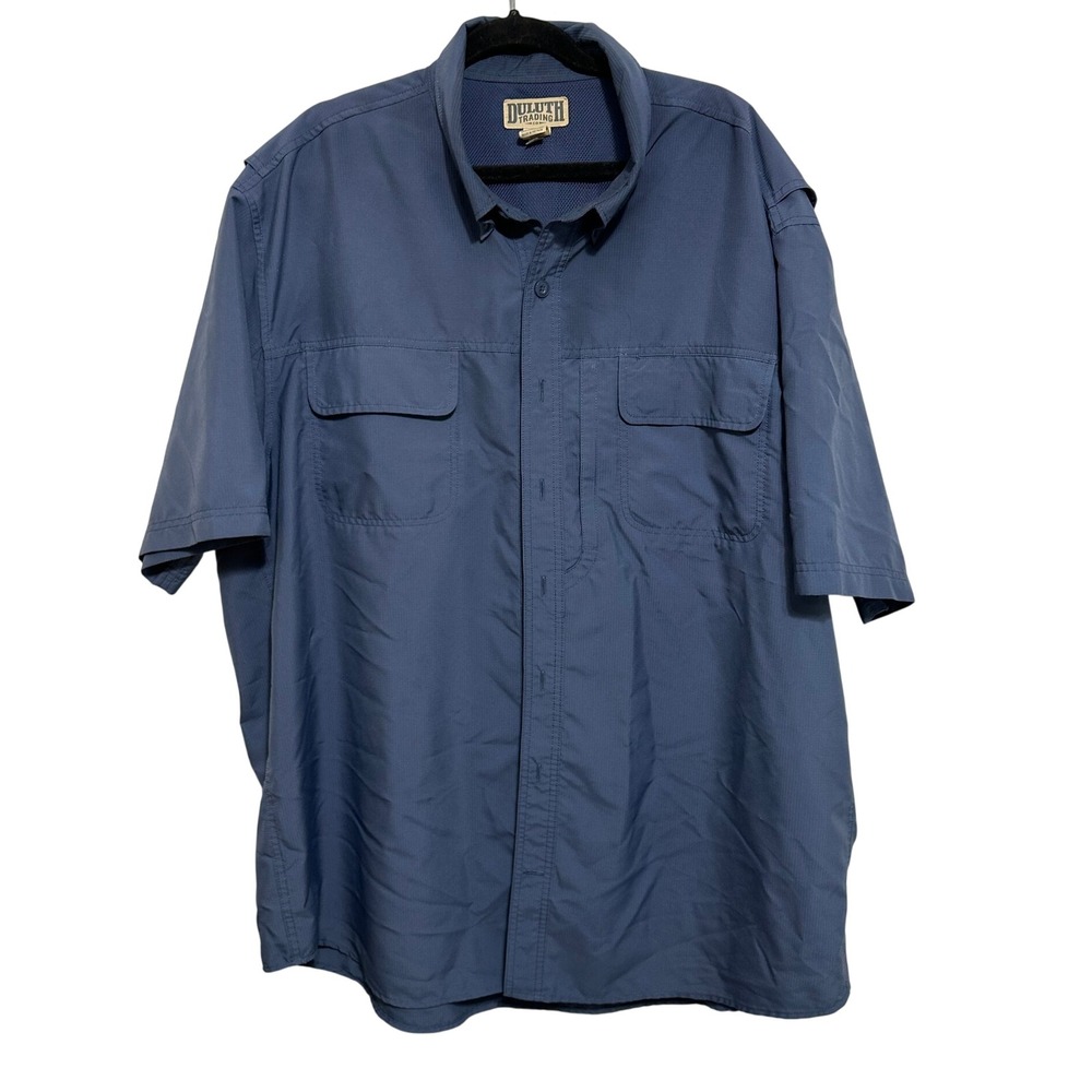 Duluth Trading Co Fishing Shirt Mens Blue Short Sleeve Vented CoolPlus 2XL Tall